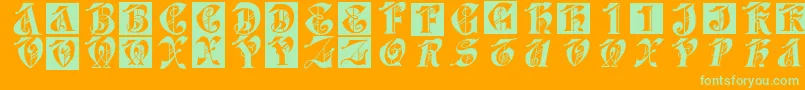 Dolbyfraxcaps-Schriftart – Grüne Schriften auf orangefarbenem Hintergrund