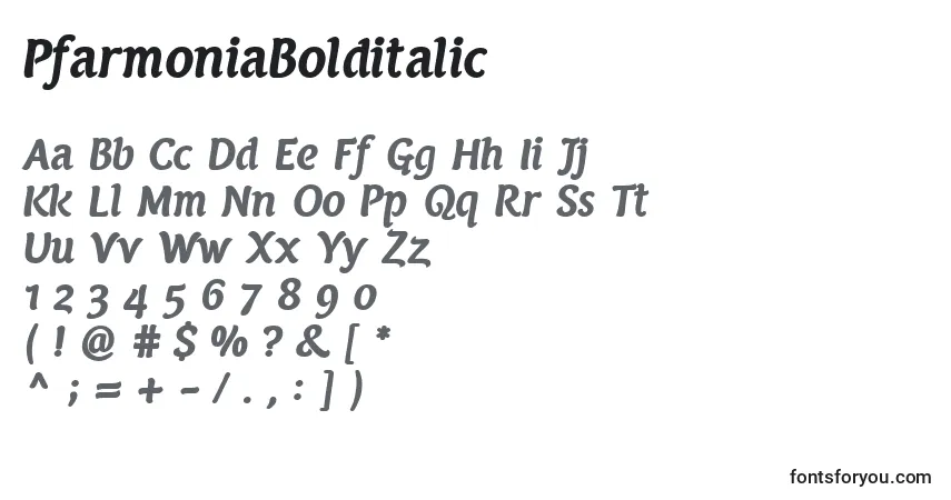 Schriftart PfarmoniaBolditalic – Alphabet, Zahlen, spezielle Symbole
