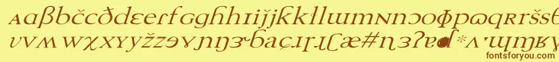 フォントTechphoneticWdItalic – 茶色の文字が黄色の背景にあります。