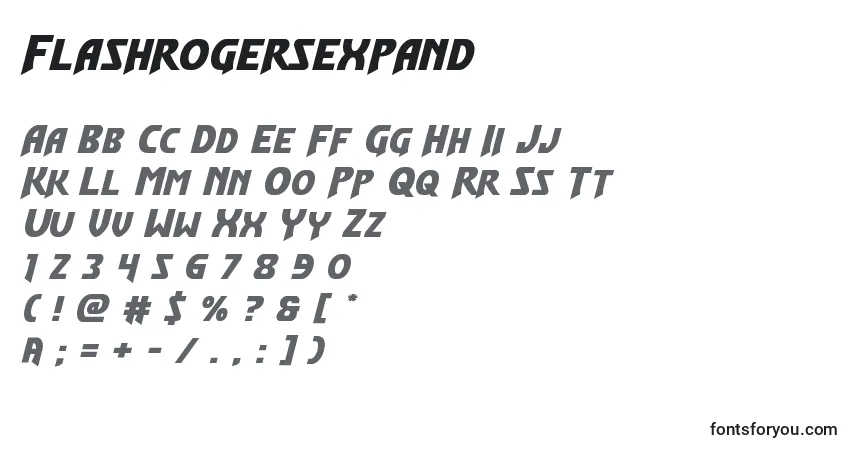 Шрифт Flashrogersexpand – алфавит, цифры, специальные символы