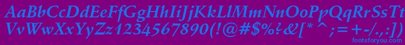 Vaniel1BoldItalic-Schriftart – Blaue Schriften auf violettem Hintergrund