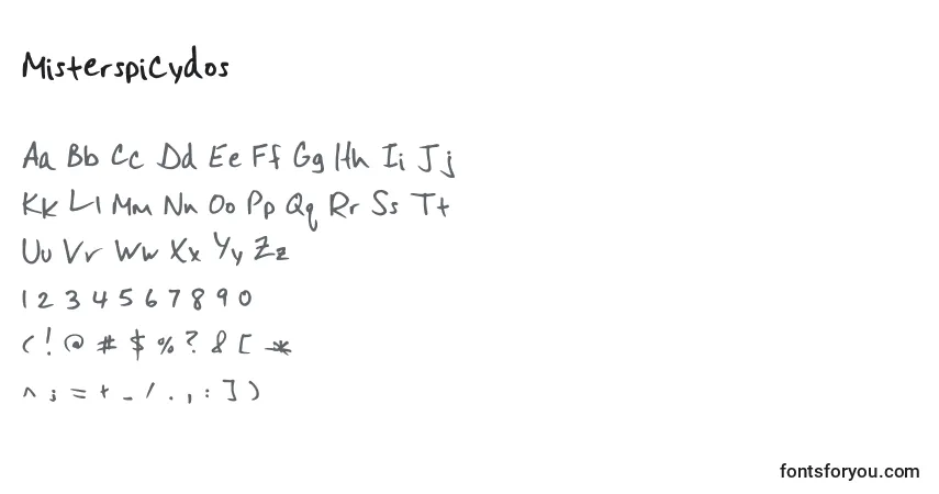 Schriftart Misterspicydos – Alphabet, Zahlen, spezielle Symbole