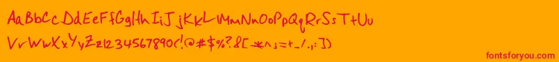 Misterspicydos-Schriftart – Rote Schriften auf orangefarbenem Hintergrund