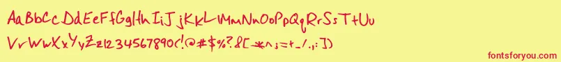 Misterspicydos-Schriftart – Rote Schriften auf gelbem Hintergrund