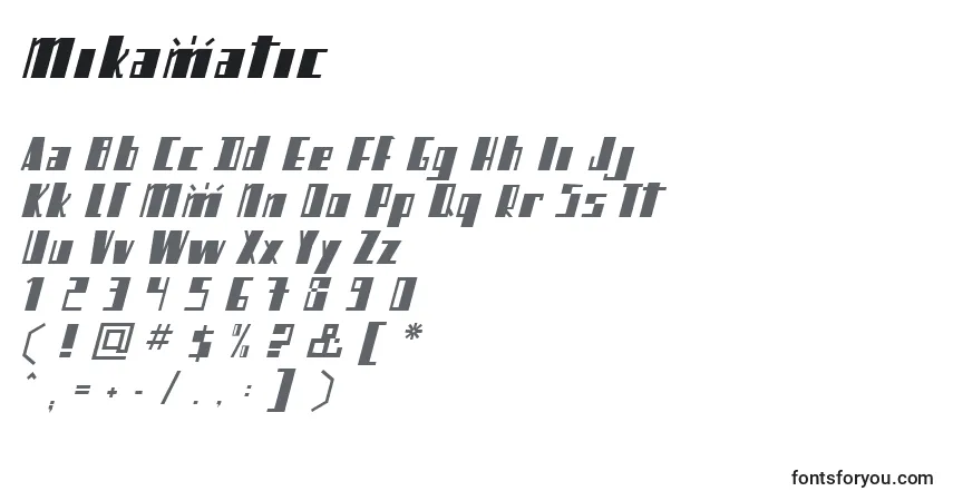 A fonte Mikamatic – alfabeto, números, caracteres especiais