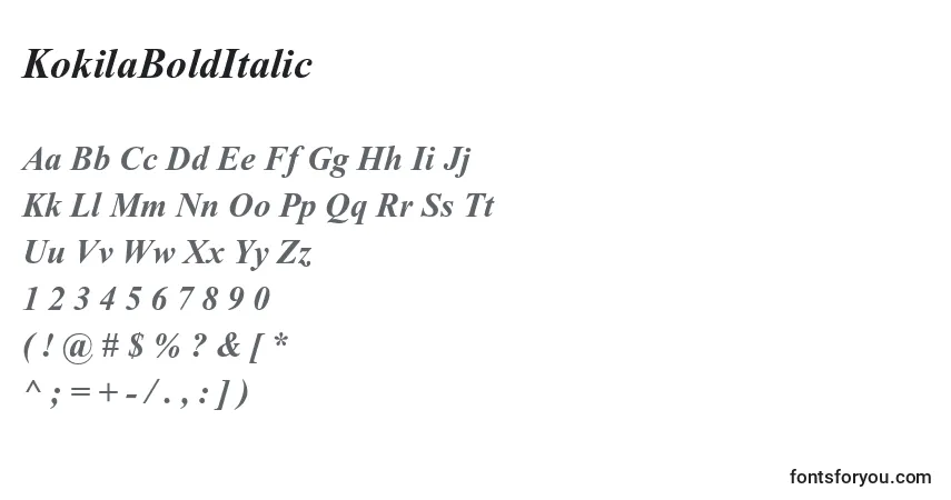 A fonte KokilaBoldItalic – alfabeto, números, caracteres especiais
