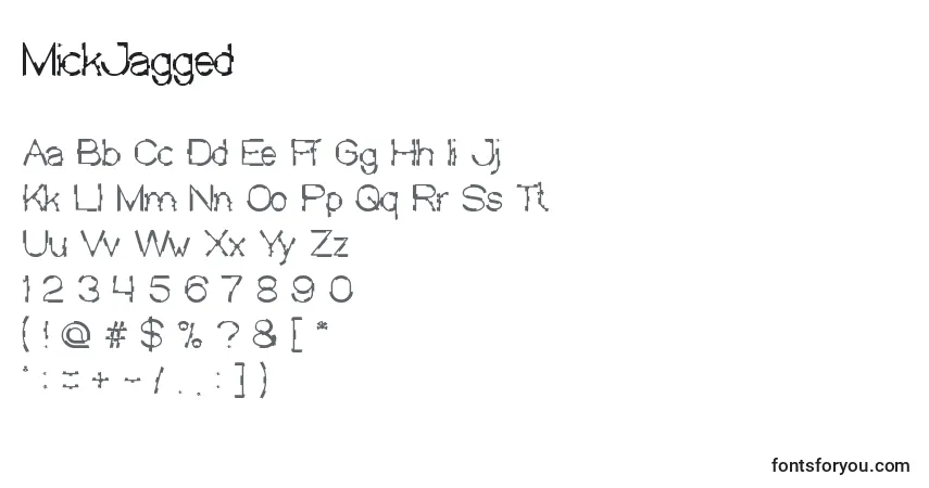 A fonte MickJagged – alfabeto, números, caracteres especiais