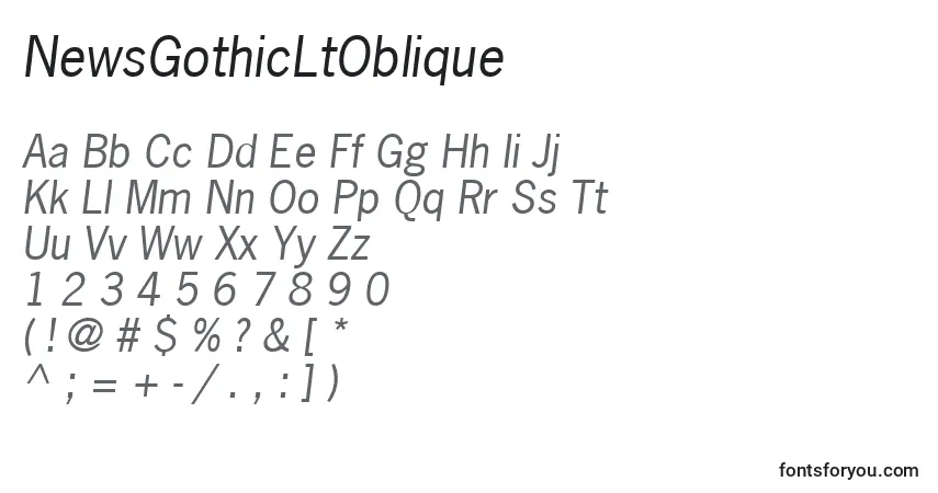 Шрифт NewsGothicLtOblique – алфавит, цифры, специальные символы