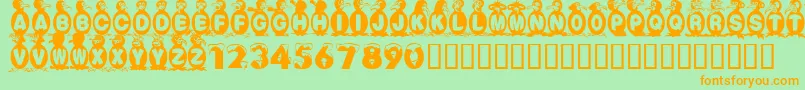 FlyingPenguin-Schriftart – Orangefarbene Schriften auf grünem Hintergrund