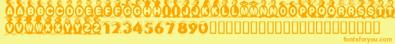 フォントFlyingPenguin – オレンジの文字が黄色の背景にあります。