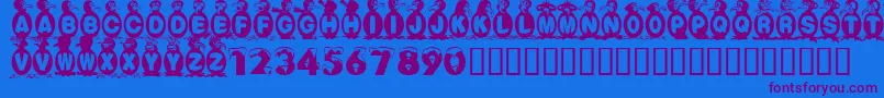 FlyingPenguin-Schriftart – Violette Schriften auf blauem Hintergrund