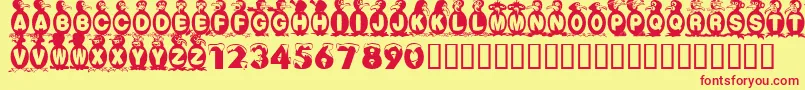FlyingPenguin-fontti – punaiset fontit keltaisella taustalla