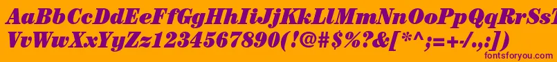 CenturystdUltracondensedit-Schriftart – Violette Schriften auf orangefarbenem Hintergrund
