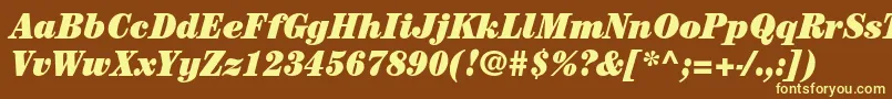 CenturystdUltracondensedit-fontti – keltaiset fontit ruskealla taustalla