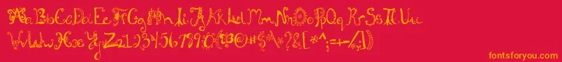 フォントFannystreehouse – 赤い背景にオレンジの文字