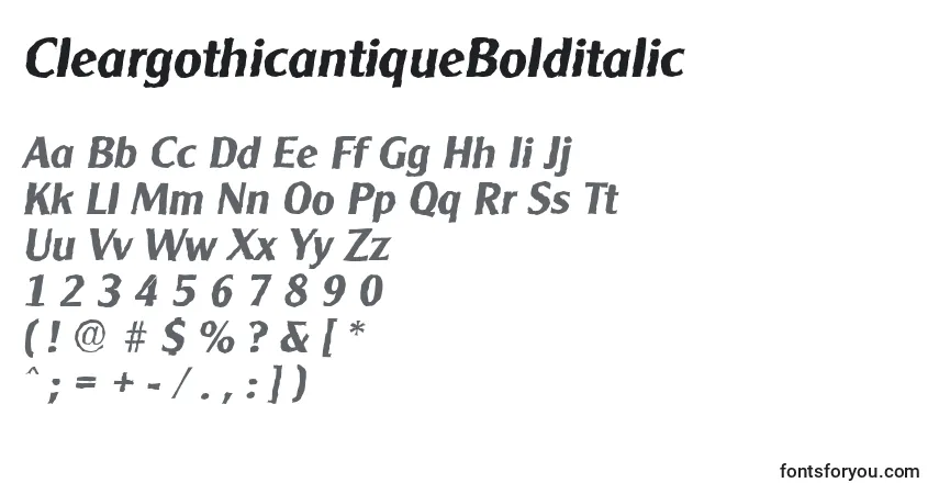 Czcionka CleargothicantiqueBolditalic – alfabet, cyfry, specjalne znaki