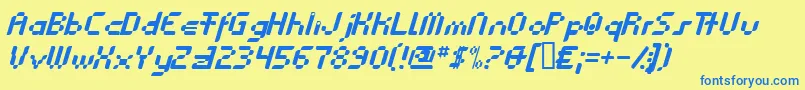 フォントAnasthesia ffy – 青い文字が黄色の背景にあります。