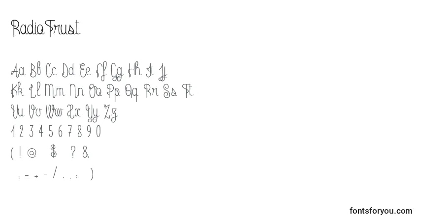 A fonte RadioTrust – alfabeto, números, caracteres especiais