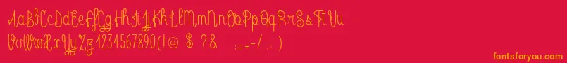 RadioTrust-Schriftart – Orangefarbene Schriften auf rotem Hintergrund