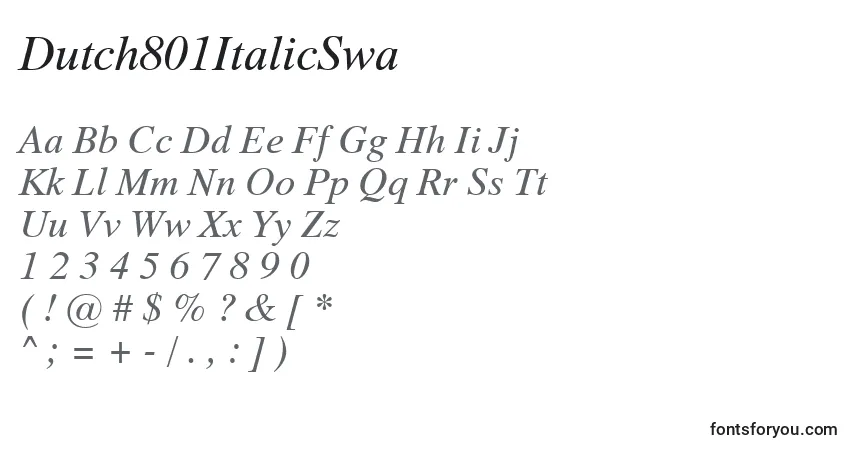 A fonte Dutch801ItalicSwa – alfabeto, números, caracteres especiais