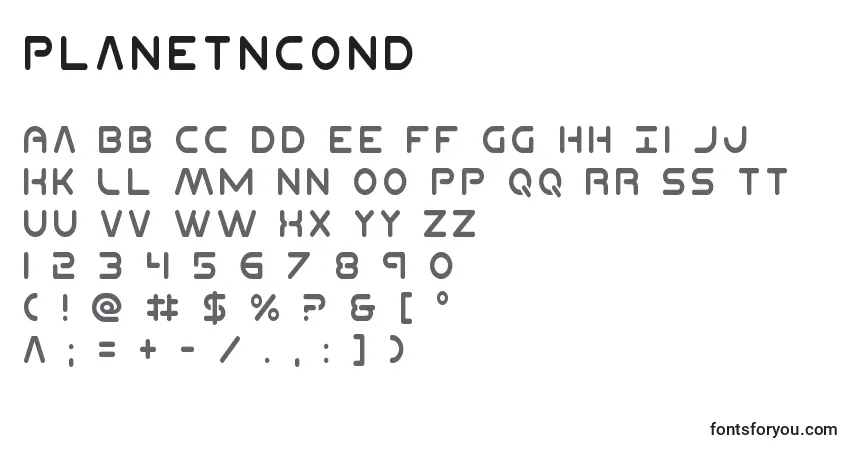 Czcionka Planetncond – alfabet, cyfry, specjalne znaki