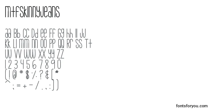 Schriftart MtfSkinnyJeans – Alphabet, Zahlen, spezielle Symbole