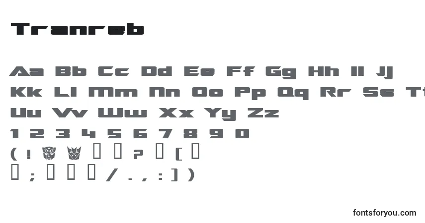 Schriftart Tranreb – Alphabet, Zahlen, spezielle Symbole