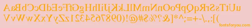 フォントRstimesmirror – オレンジの文字がピンクの背景にあります。