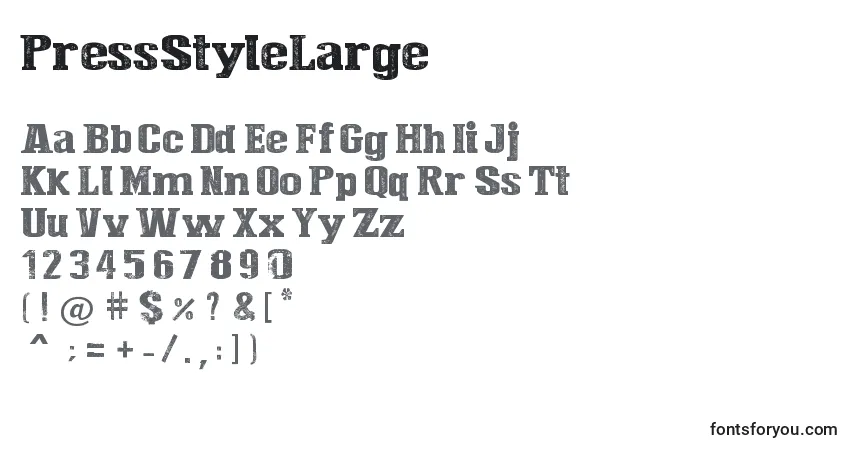 A fonte PressStyleLarge – alfabeto, números, caracteres especiais
