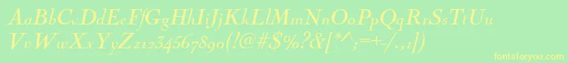 NicolascoctregItalic-Schriftart – Gelbe Schriften auf grünem Hintergrund