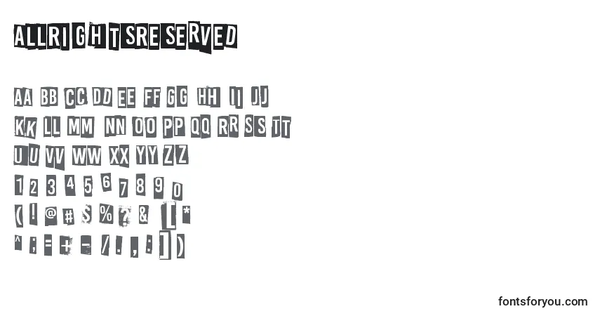 Шрифт AllRightsReserved – алфавит, цифры, специальные символы