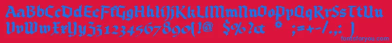 Bruchschrift-Schriftart – Blaue Schriften auf rotem Hintergrund
