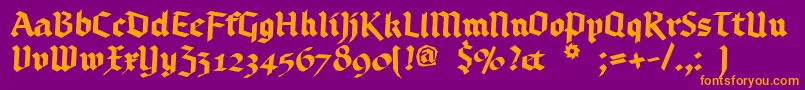 Bruchschrift-Schriftart – Orangefarbene Schriften auf violettem Hintergrund