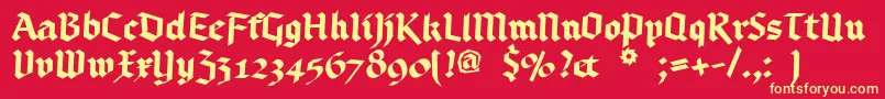 Bruchschriftフォントについての詳細 フォントBruchschrift – 黄色の文字、赤い背景