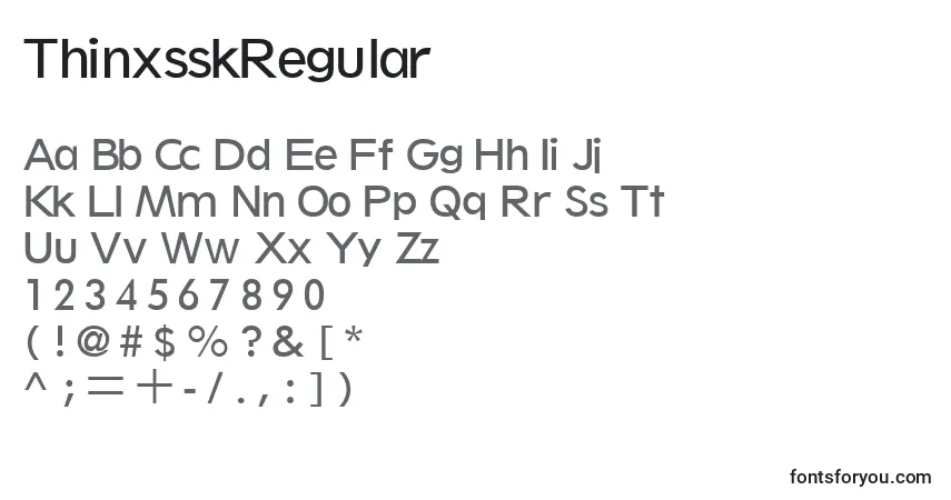 A fonte ThinxsskRegular – alfabeto, números, caracteres especiais