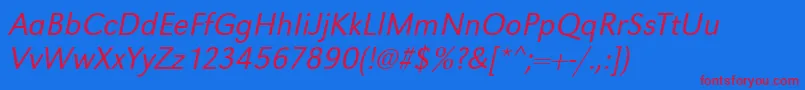 GroteskstdLightItalic Font – Red Fonts on Blue Background