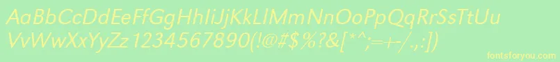 GroteskstdLightItalic-Schriftart – Gelbe Schriften auf grünem Hintergrund