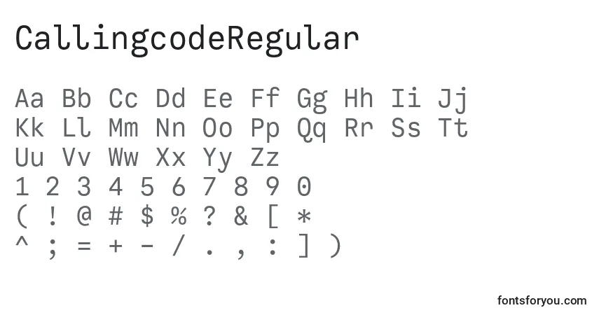 CallingcodeRegular Font – alphabet, numbers, special characters