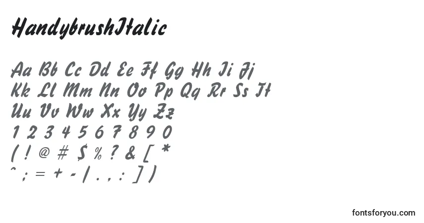 Schriftart HandybrushItalic – Alphabet, Zahlen, spezielle Symbole