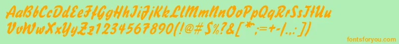 HandybrushItalic-Schriftart – Orangefarbene Schriften auf grünem Hintergrund