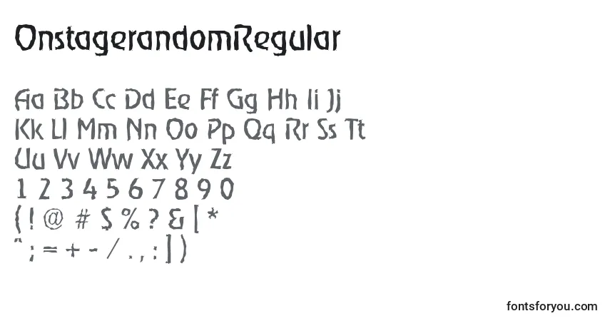 A fonte OnstagerandomRegular – alfabeto, números, caracteres especiais