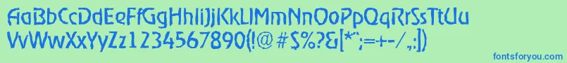 OnstagerandomRegular-Schriftart – Blaue Schriften auf grünem Hintergrund