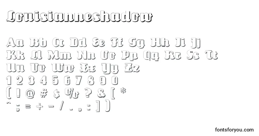 Schriftart Louisianneshadow – Alphabet, Zahlen, spezielle Symbole