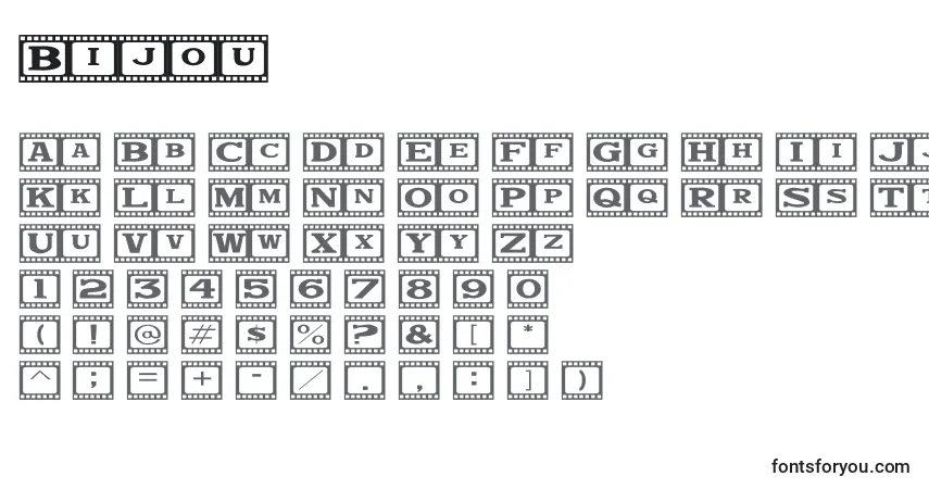 A fonte Bijou – alfabeto, números, caracteres especiais