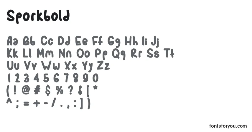 Шрифт Sporkbold – алфавит, цифры, специальные символы