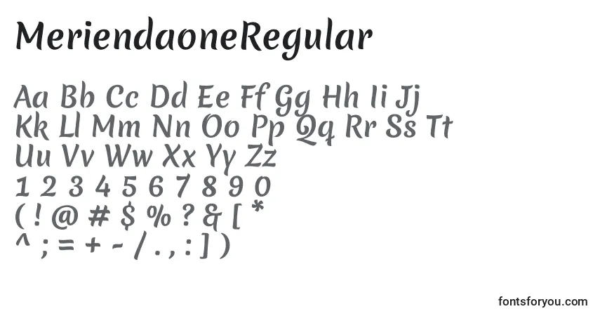 A fonte MeriendaoneRegular – alfabeto, números, caracteres especiais