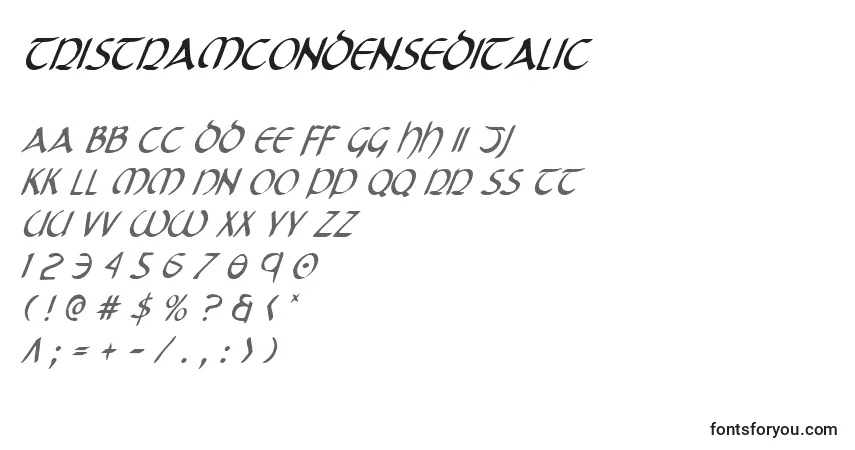 A fonte TristramCondensedItalic – alfabeto, números, caracteres especiais