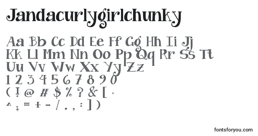 Czcionka Jandacurlygirlchunky – alfabet, cyfry, specjalne znaki