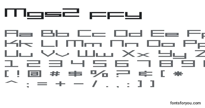 A fonte Mgs2 ffy – alfabeto, números, caracteres especiais