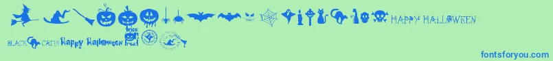 Fonte FreakyHalloween – fontes azuis em um fundo verde